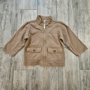 Janie and Jack Boys Utility Chore Jacket Brown Knit Size 3T Preppy Mock Neck Zip